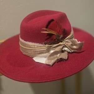 Custom Vibrant Red Wide-Brimmed Hat with Decorative Accent
